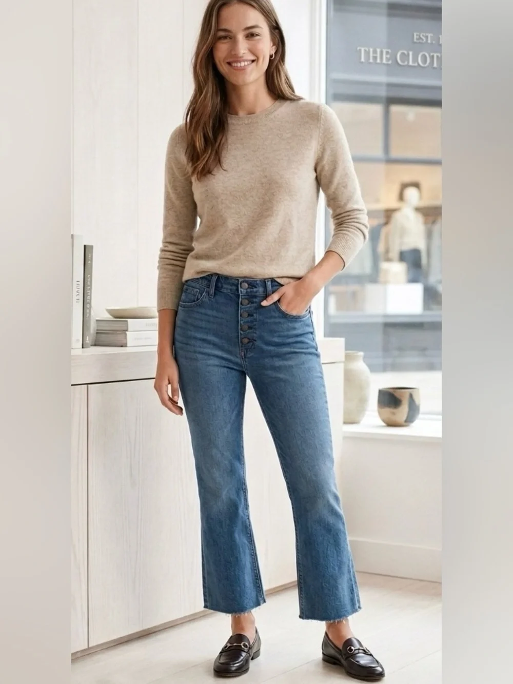 J. Crew High-Rise Button-Fly Crop Flare Jeans in Medium Blue Wash - size 28